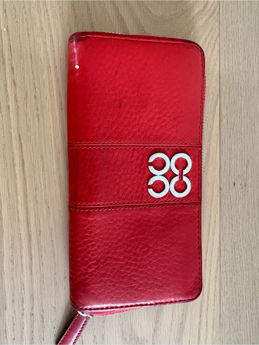 Coach Red Leather Zip-Around Phone Wallet Case